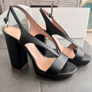 LK BENNETT GIGI BLACK LEATHER platform heels  Size 7